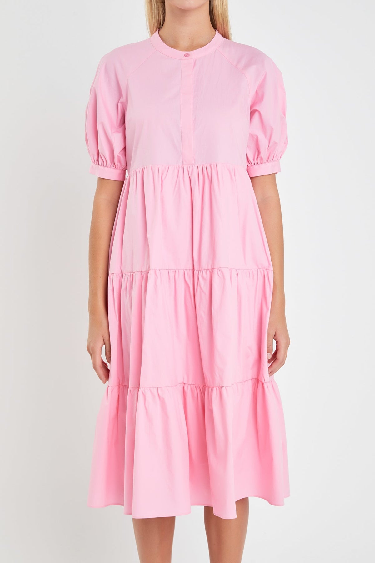 Short Puff Sleeve Tiered Midi Dress