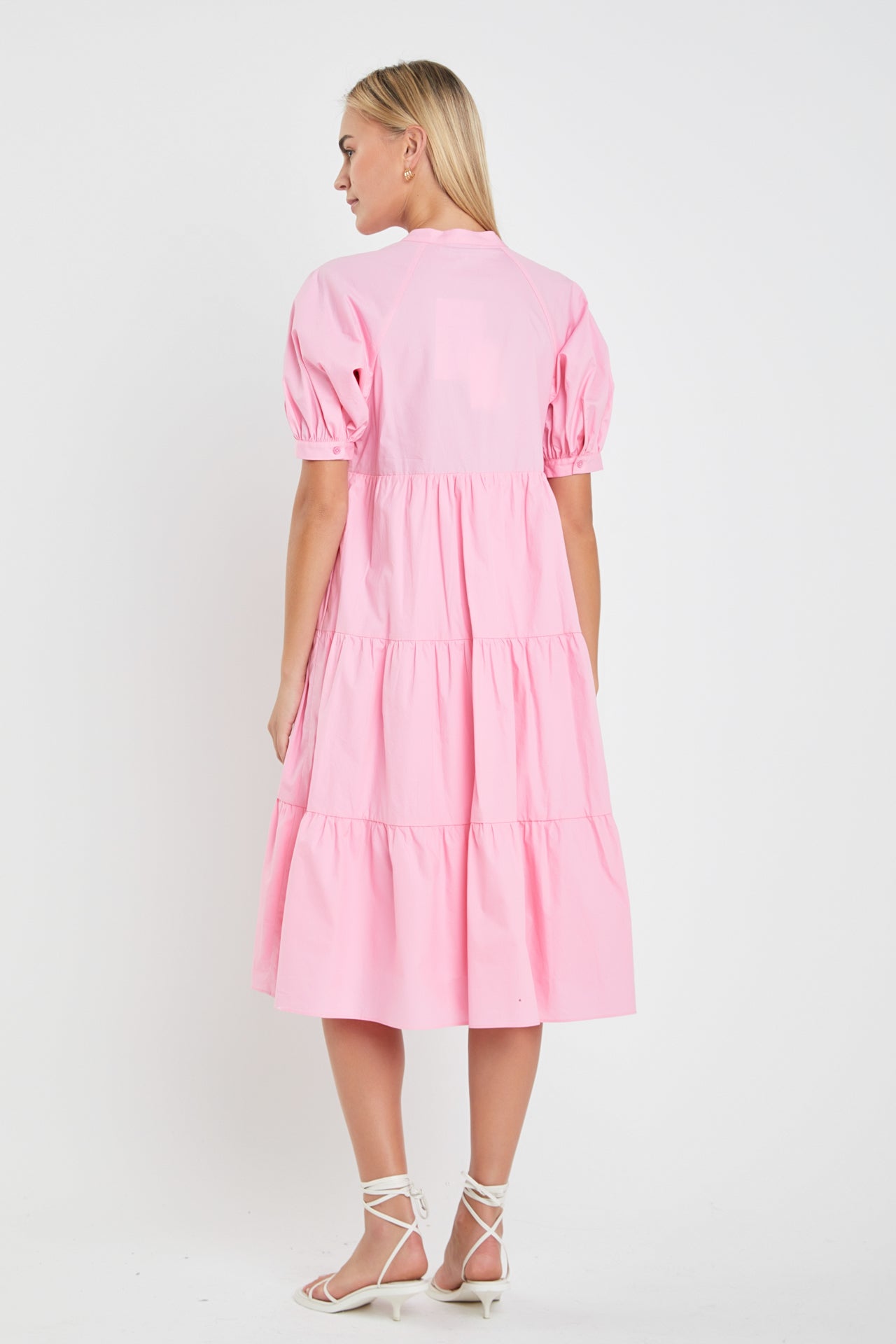 Short Puff Sleeve Tiered Midi Dress