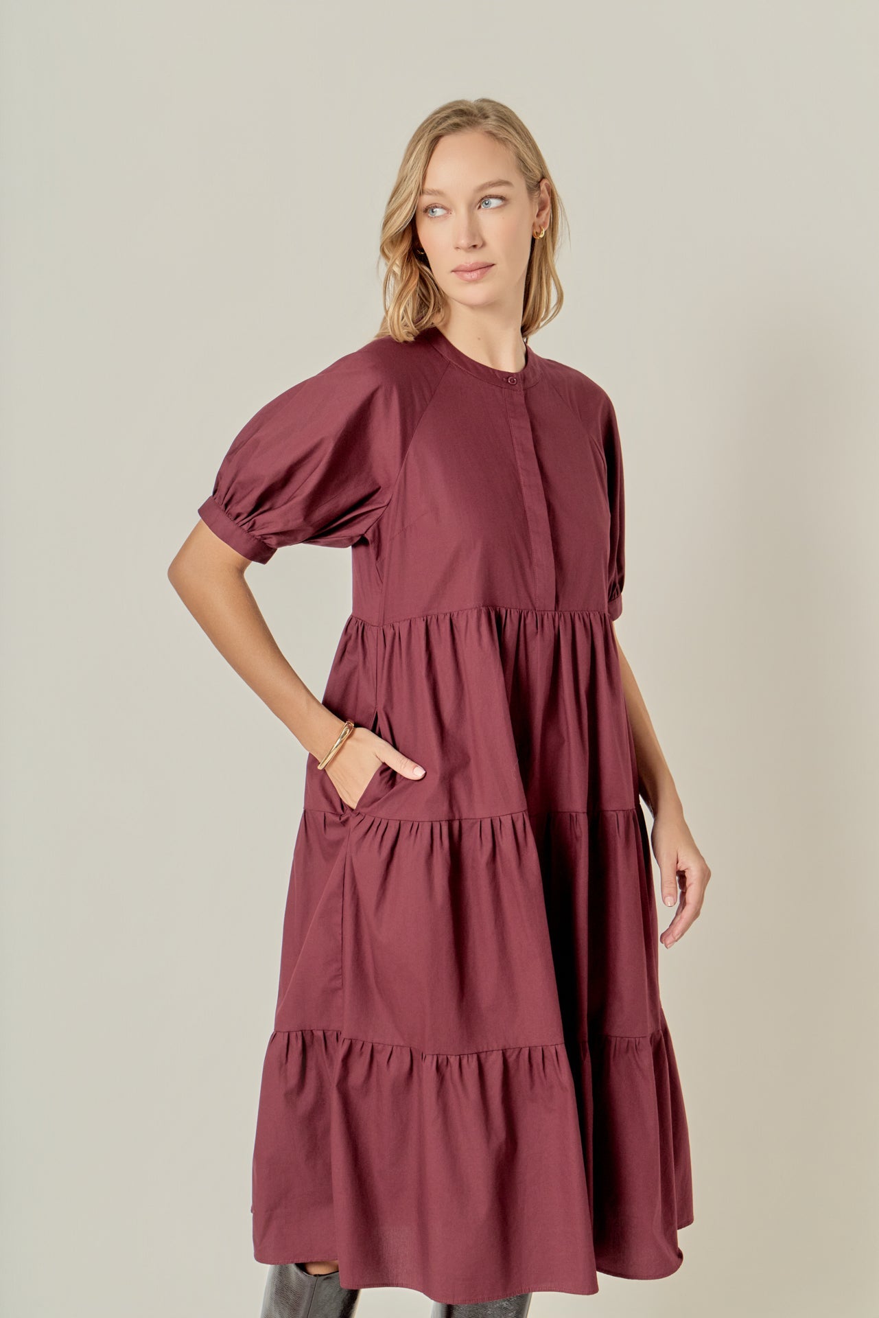 ENGLISH FACTORY - Short Puff Sleeve Midi Dress - DRESSES available at Objectrare
