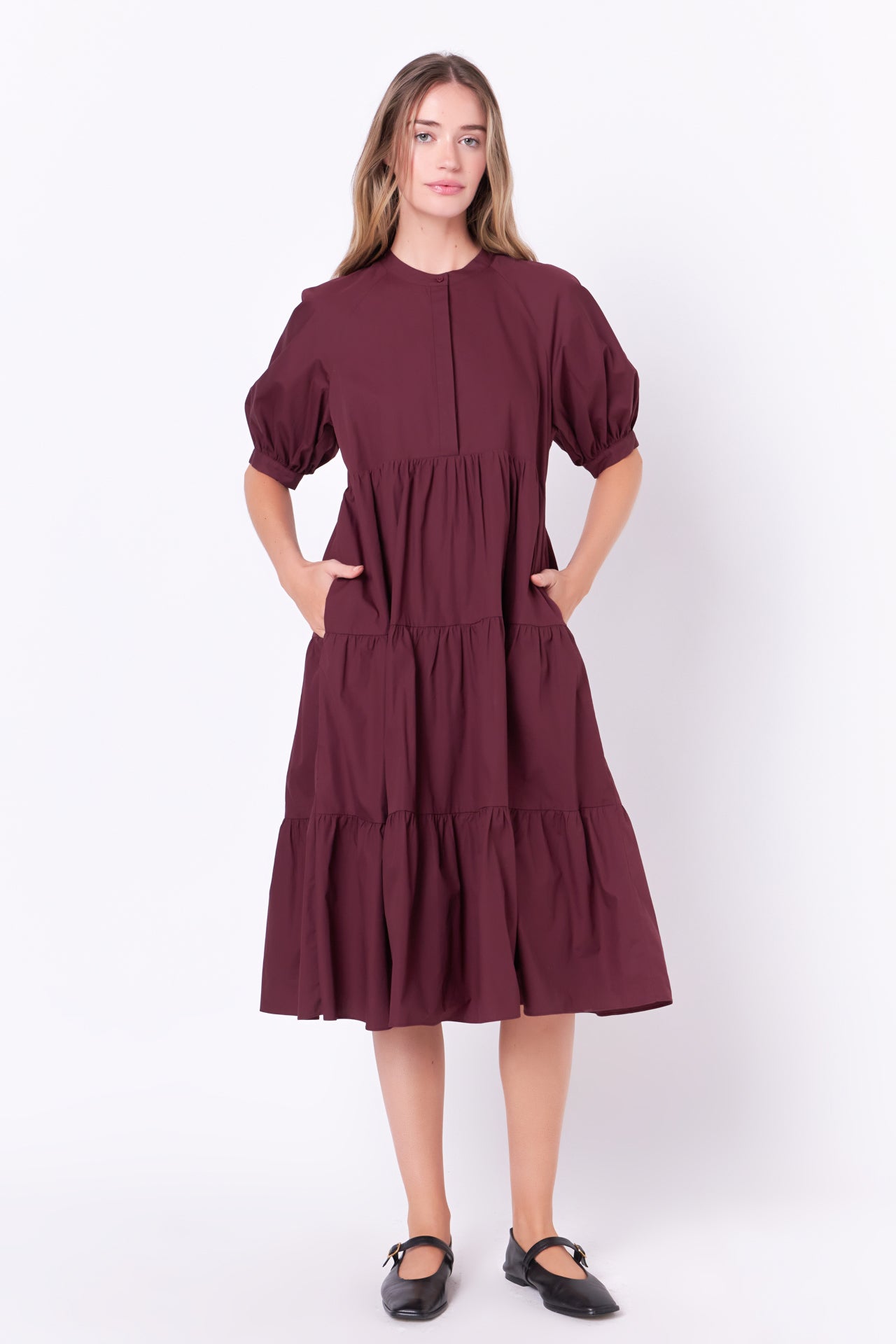 English Factory - Short Puff Sleeve Midi Dress