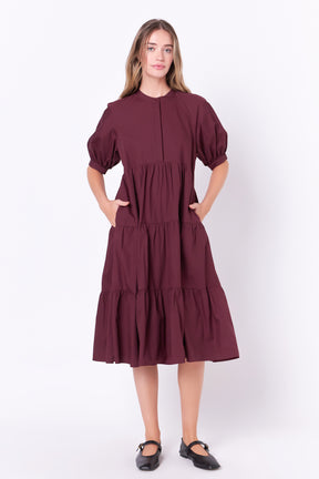 English Factory - Short Puff Sleeve Midi Dress