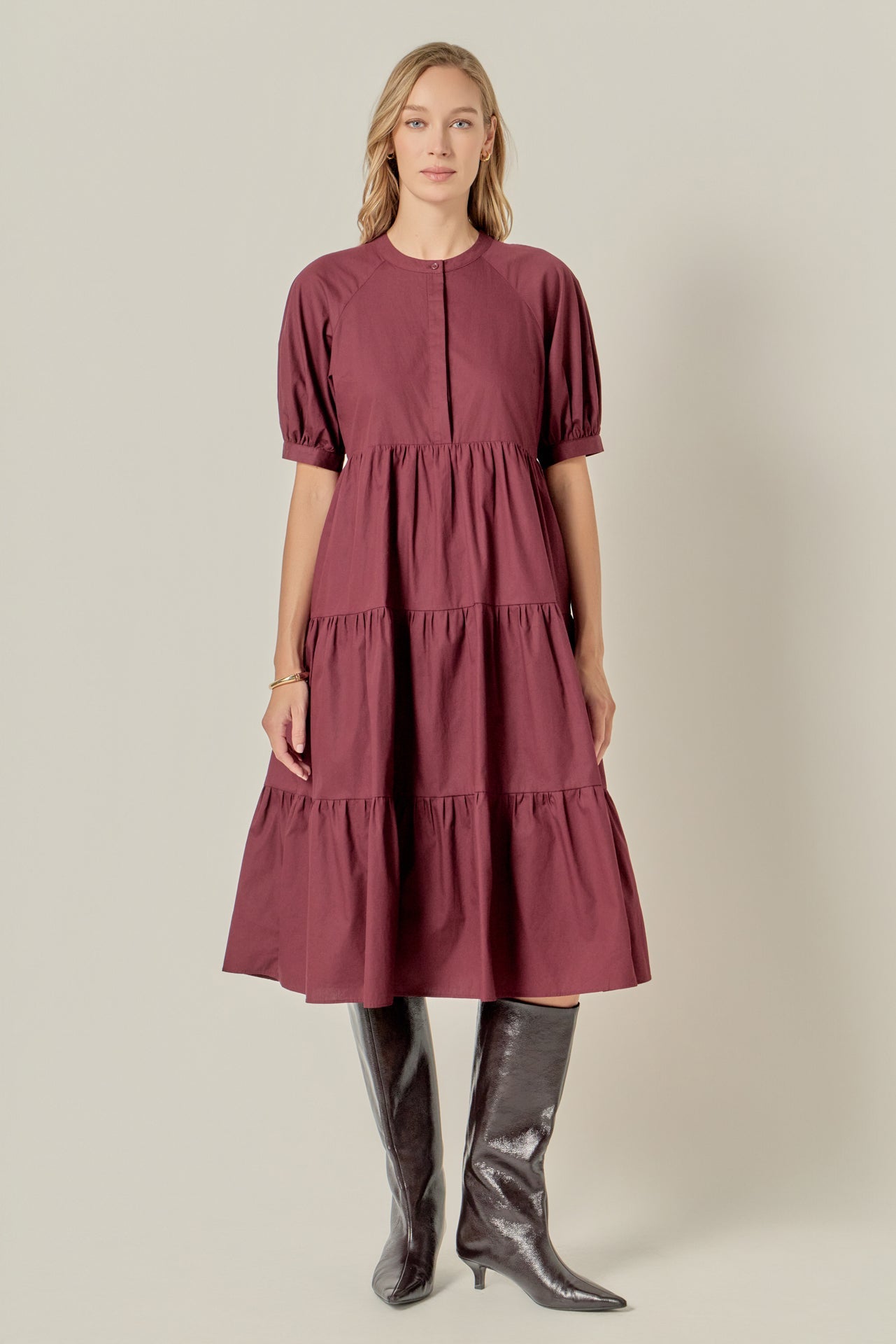 ENGLISH FACTORY - Short Puff Sleeve Midi Dress - DRESSES available at Objectrare