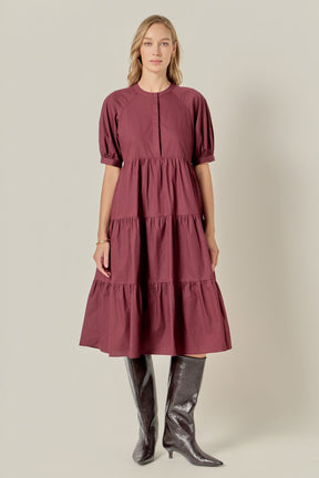 ENGLISH FACTORY - Short Puff Sleeve Midi Dress - DRESSES available at Objectrare