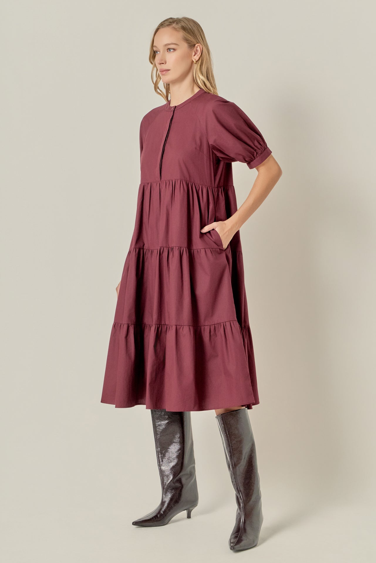 ENGLISH FACTORY - Short Puff Sleeve Midi Dress - DRESSES available at Objectrare