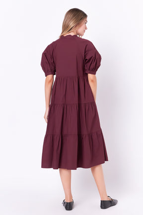 English Factory - Short Puff Sleeve Midi Dress