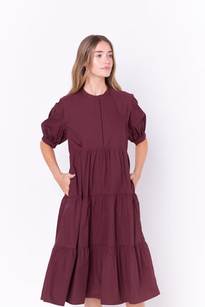 English Factory - Short Puff Sleeve Midi Dress