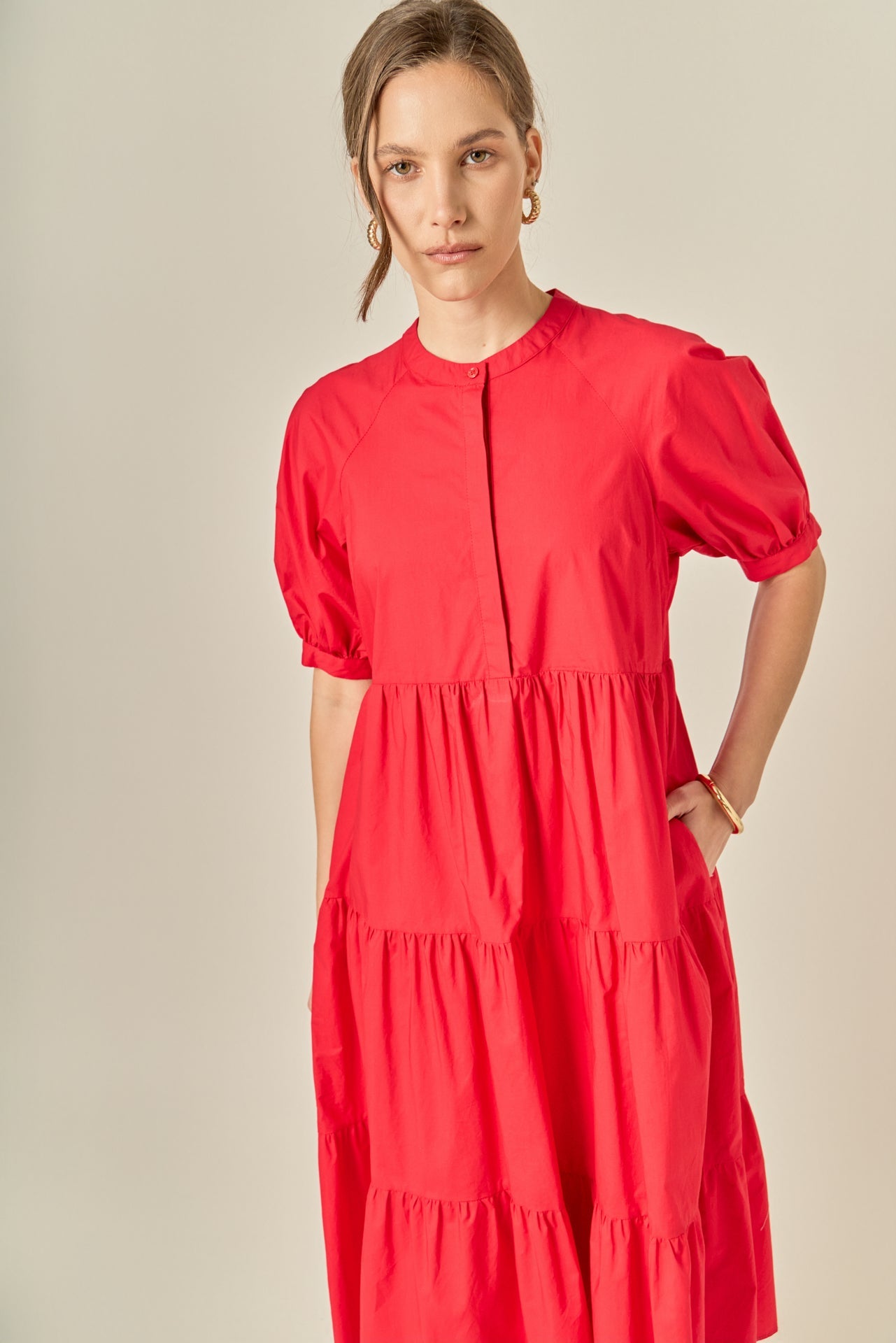 ENGLISH FACTORY - Short Puff Sleeve Midi Dress - DRESSES available at Objectrare
