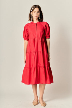 Short Puff Sleeve Midi Dress