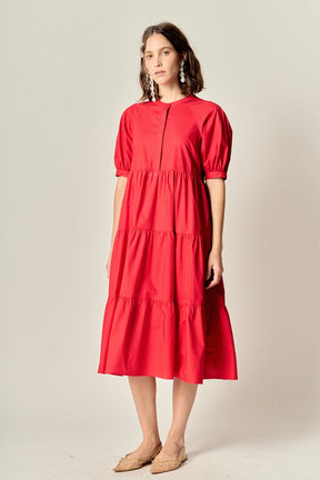 Short Puff Sleeve Midi Dress