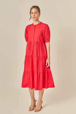 ENGLISH FACTORY - Short Puff Sleeve Midi Dress - DRESSES available at Objectrare