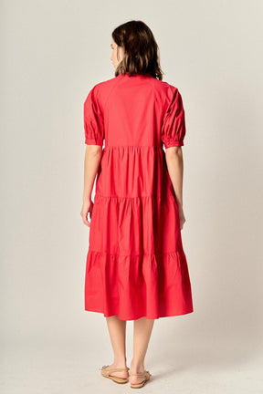 Short Puff Sleeve Midi Dress