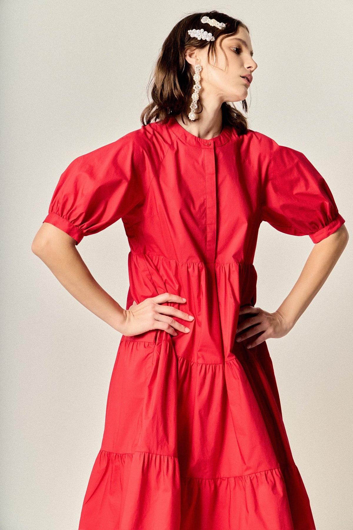 Short Puff Sleeve Midi Dress