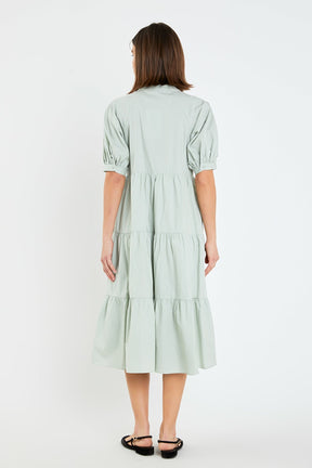 Short Puff Sleeve Midi Dress With Pockets