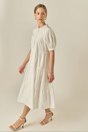ENGLISH FACTORY - Short Puff Sleeve Midi Dress With Pockets - DRESSES available at Objectrare