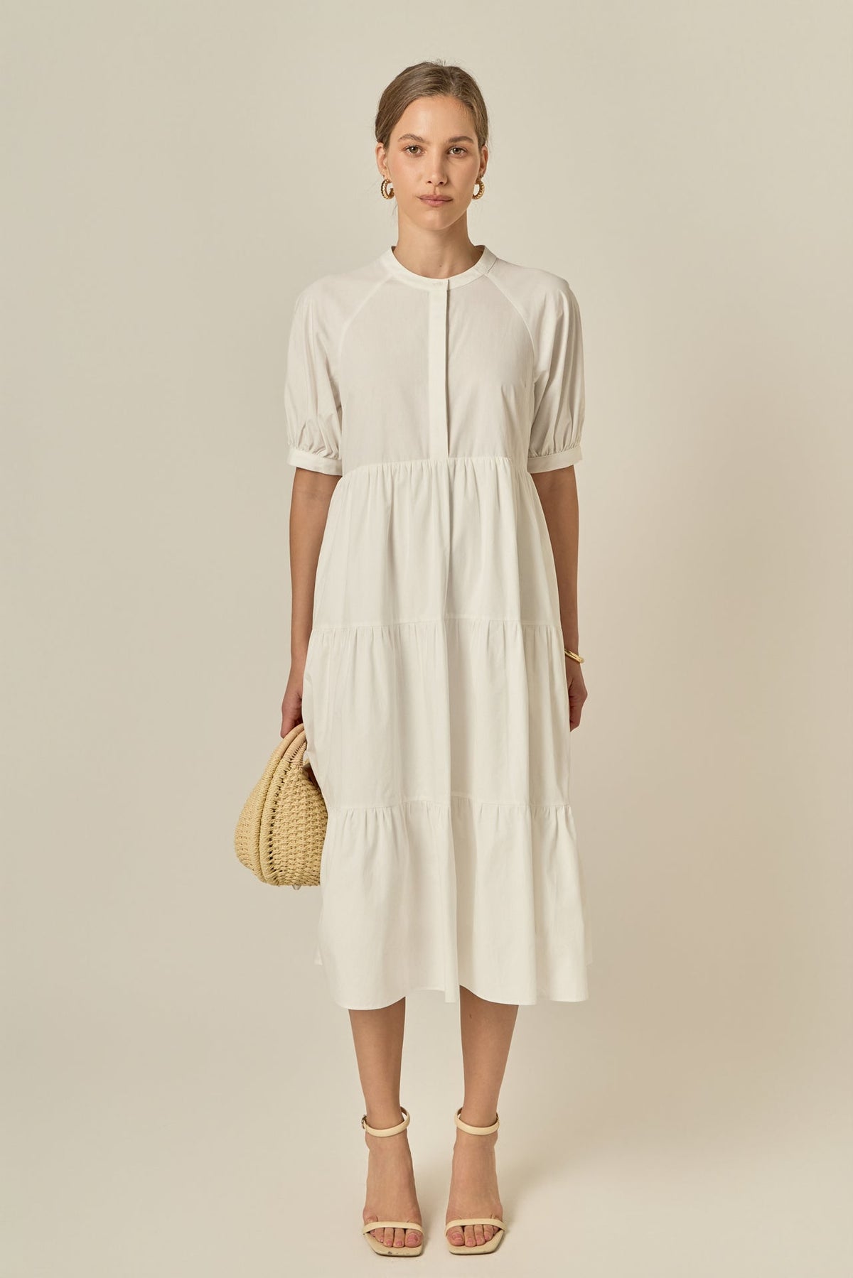 ENGLISH FACTORY - Short Puff Sleeve Midi Dress With Pockets - DRESSES available at Objectrare