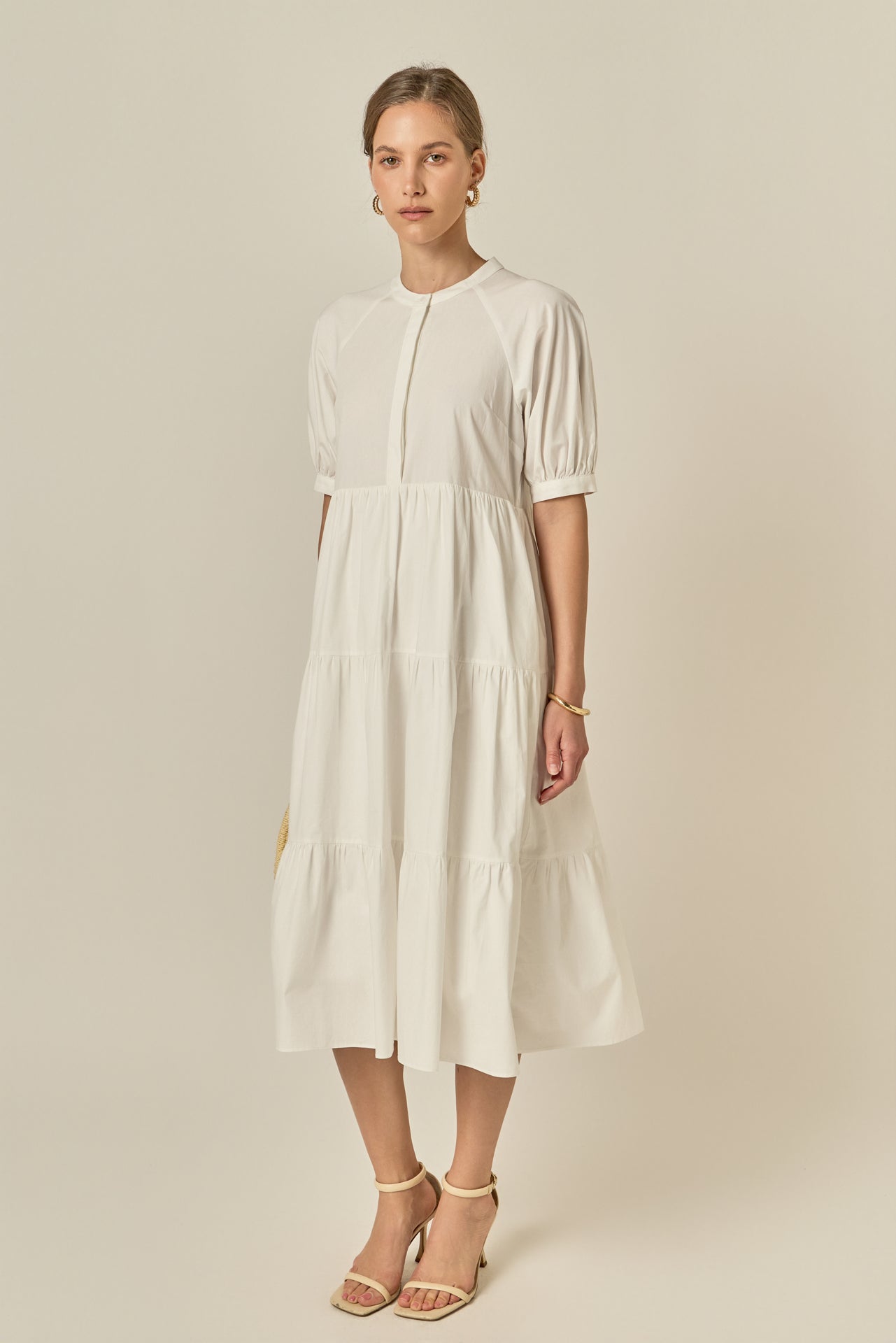 ENGLISH FACTORY - Short Puff Sleeve Midi Dress With Pockets - DRESSES available at Objectrare
