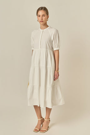 ENGLISH FACTORY - Short Puff Sleeve Midi Dress With Pockets - DRESSES available at Objectrare