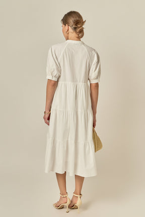 ENGLISH FACTORY - Short Puff Sleeve Midi Dress With Pockets - DRESSES available at Objectrare