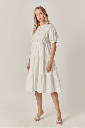 Short Puff Sleeve Midi Dress With Pockets