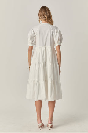 Short Puff Sleeve Midi Dress With Pockets