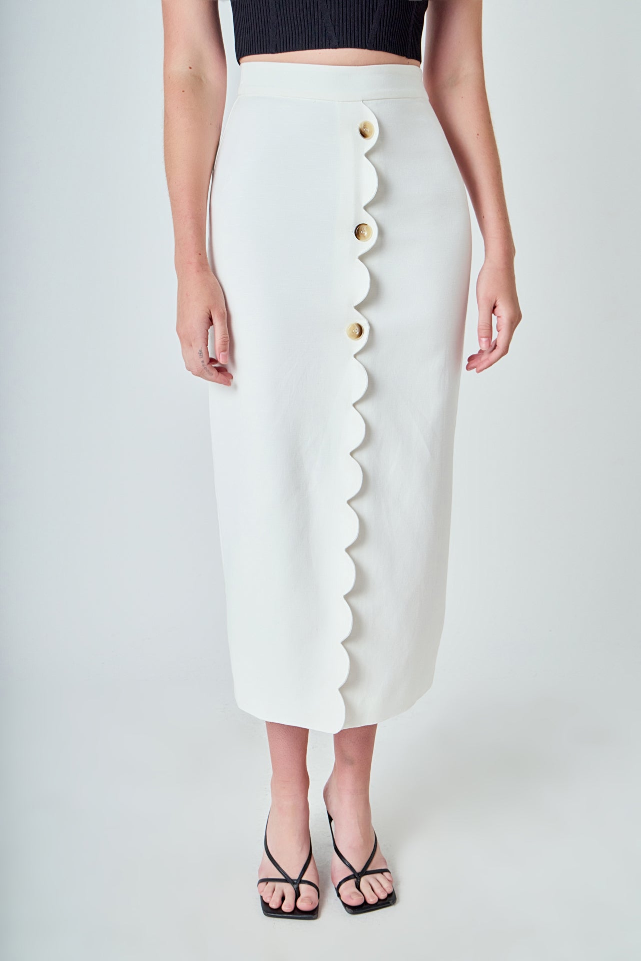 ENDLESS ROSE - Catherine Scallop Edge Linen Maxi Skirt - SKIRTS available at Objectrare