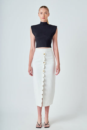 ENDLESS ROSE - Catherine Scallop Edge Linen Maxi Skirt - SKIRTS available at Objectrare