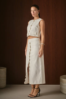 ENDLESS ROSE - Catherine Scallop Edge Linen Maxi Skirt - SKIRTS available at Objectrare