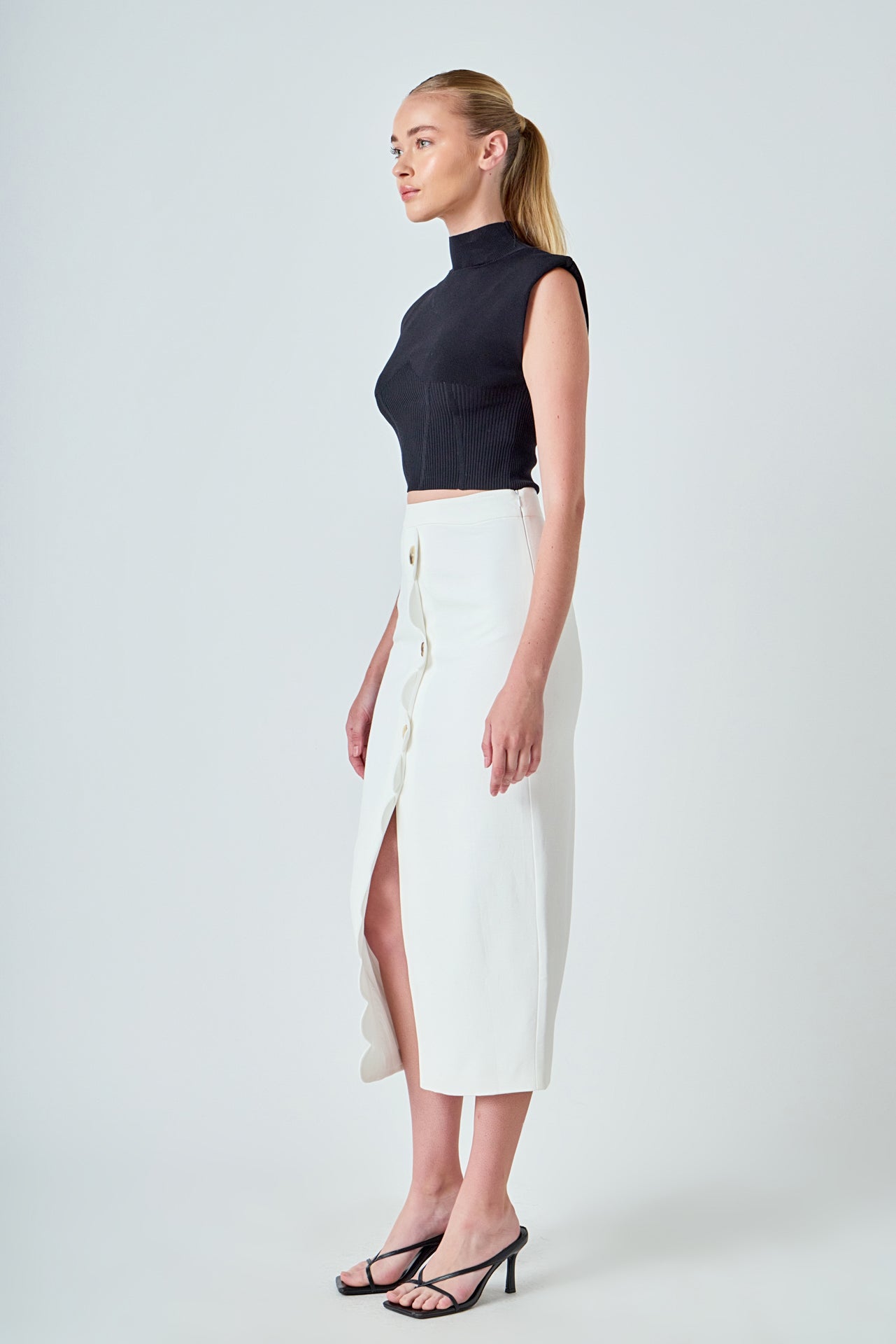 ENDLESS ROSE - Catherine Scallop Edge Linen Maxi Skirt - SKIRTS available at Objectrare