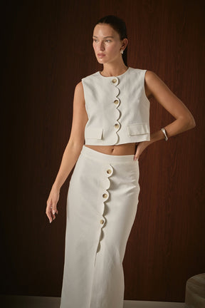 ENDLESS ROSE - Catherine Scallop Edge Linen Maxi Skirt - SKIRTS available at Objectrare