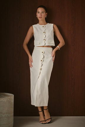 ENDLESS ROSE - Catherine Scallop Edge Linen Maxi Skirt - SKIRTS available at Objectrare