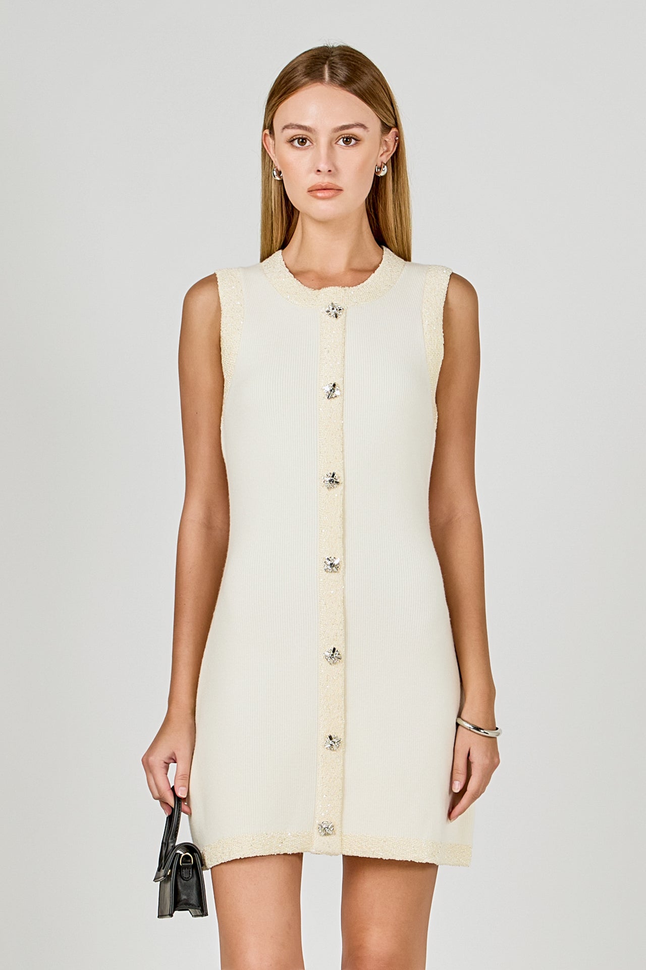 Jewel Button Knit Mini Dress