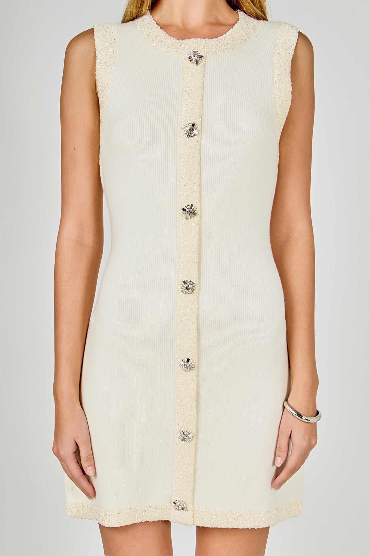 ENDLESS ROSE - Jewel Button Knit Mini Dress - DRESSES available at Objectrare