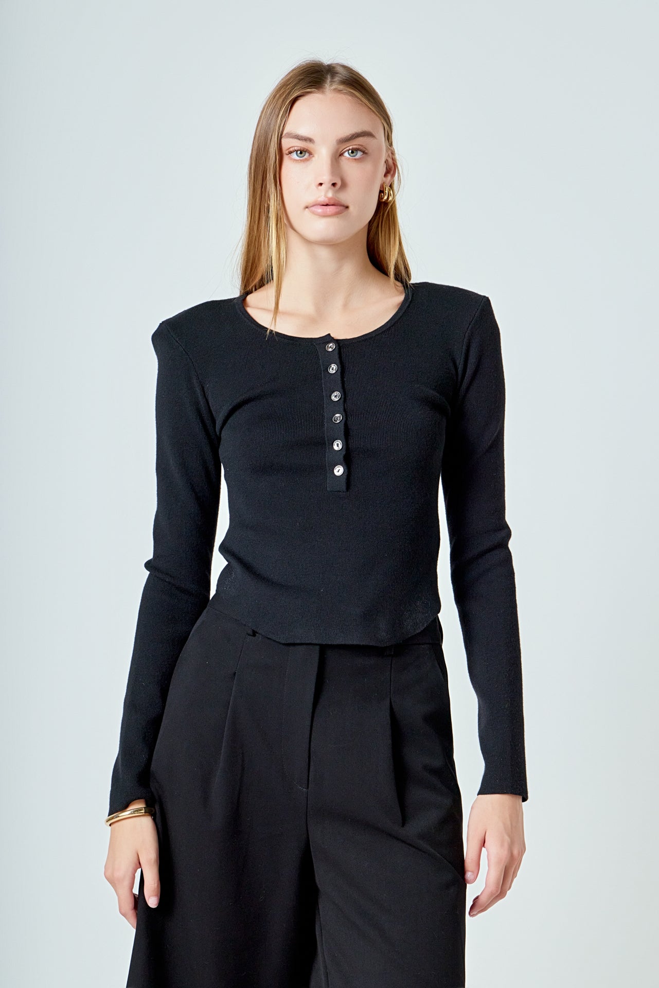 ENDLESS ROSE - Shoulder Pad Knit Top - SWEATERS & KNITS available at Objectrare