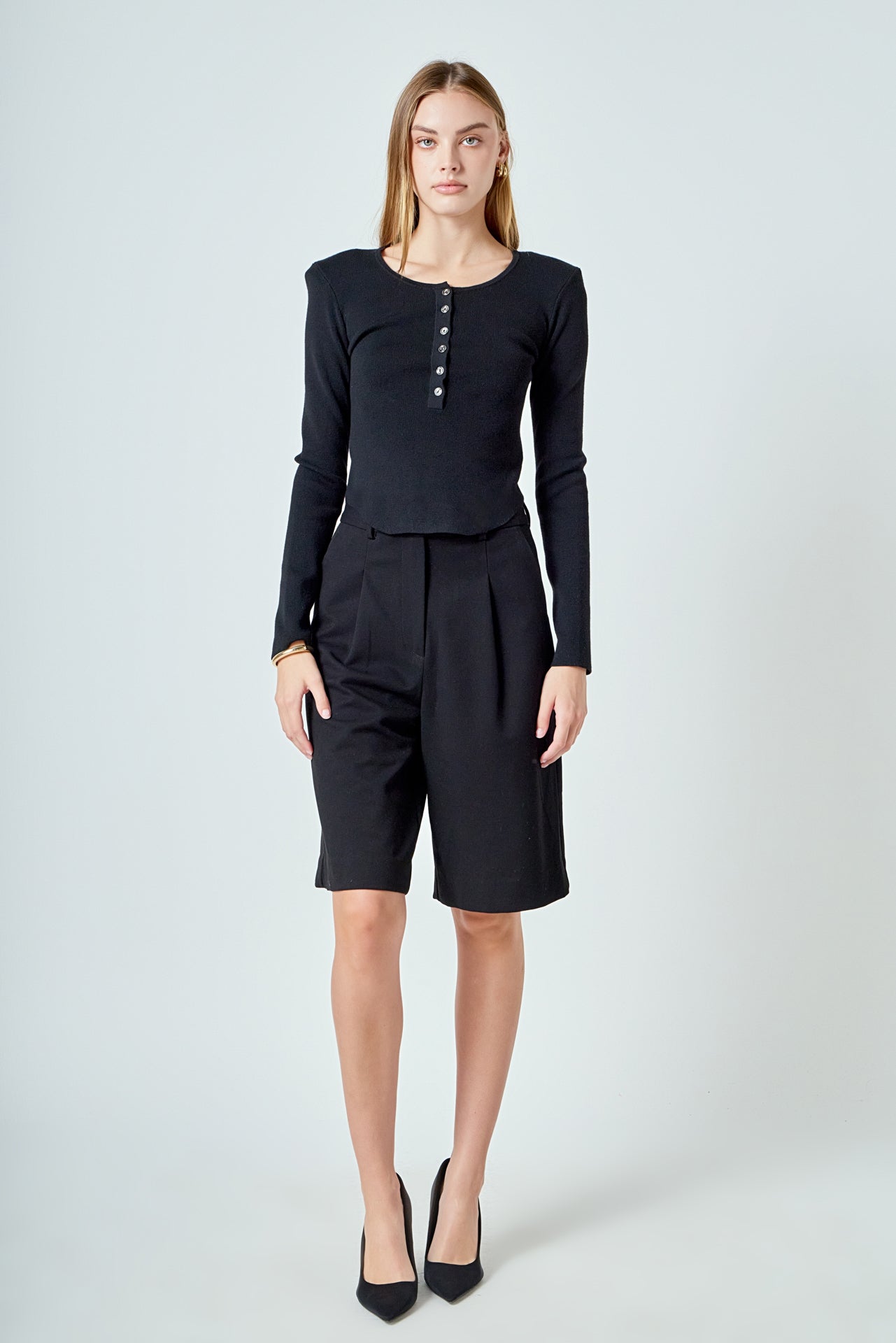 ENDLESS ROSE - Shoulder Pad Knit Top - SWEATERS & KNITS available at Objectrare