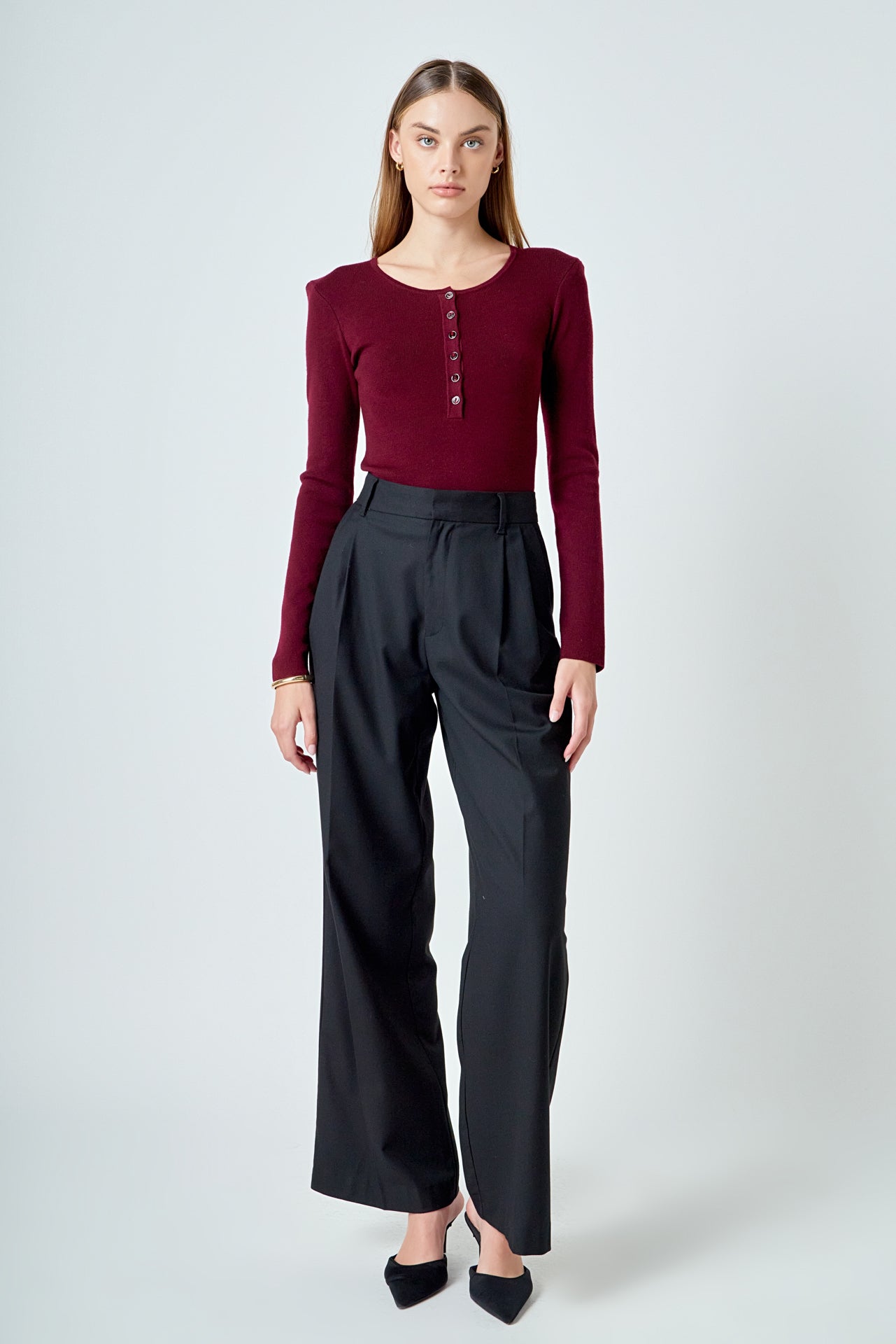 ENDLESS ROSE - Shoulder Pad Knit Top - SWEATERS & KNITS available at Objectrare