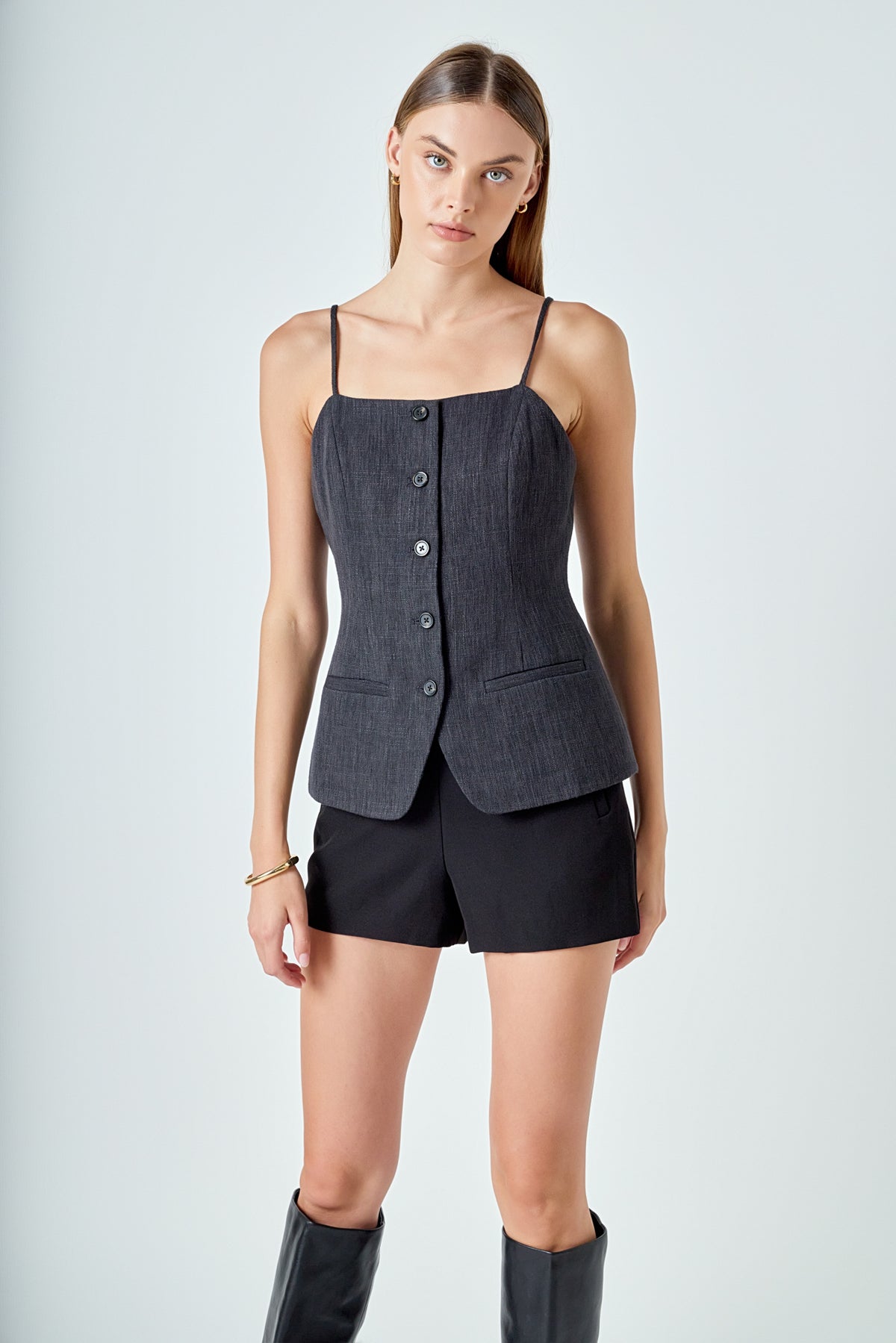 Linen Button Up Vest Top