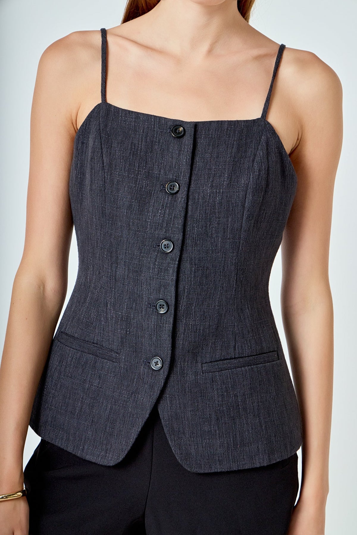 ENDLESS ROSE - Linen Button Up Vest Top - TOPS available at Objectrare