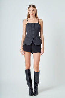 ENDLESS ROSE - Linen Button Up Vest Top - TOPS available at Objectrare