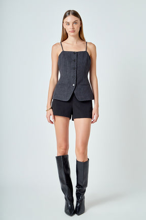 Linen Button Up Vest Top