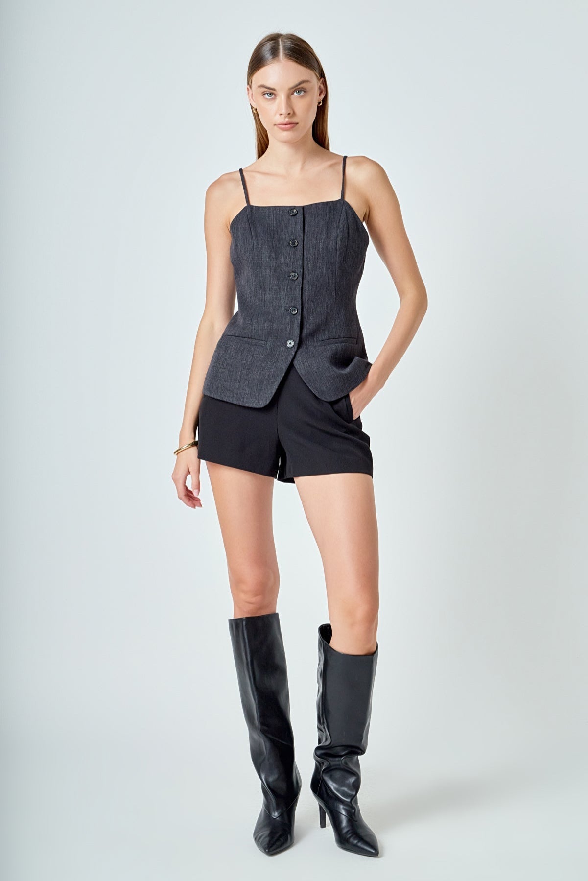 ENDLESS ROSE - Linen Button Up Vest Top - TOPS available at Objectrare