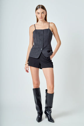 ENDLESS ROSE - Linen Button Up Vest Top - TOPS available at Objectrare