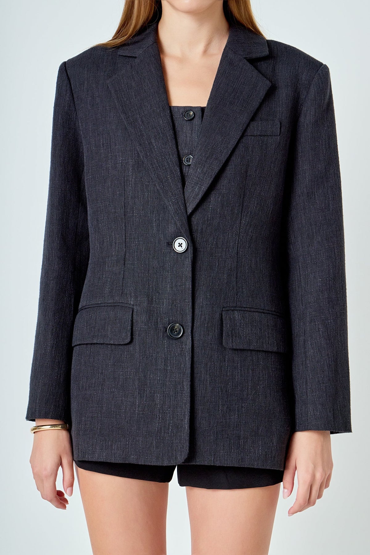 Linen Oversized Jewel Button Top