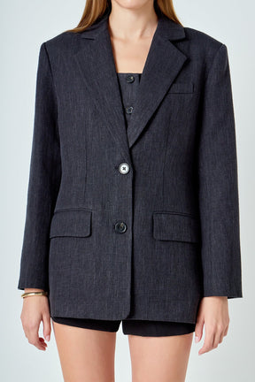 Linen Oversized Jewel Button Top