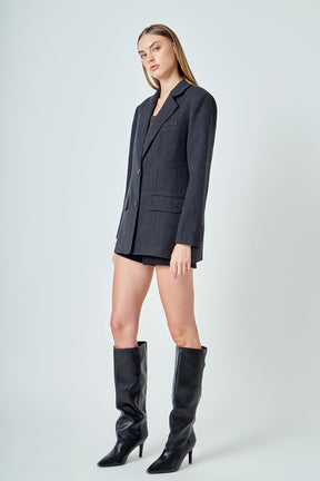 Linen Oversized Jewel Button Top