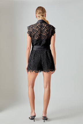 ENDLESS ROSE - Astrid Belted Lace Romper - ROMPERS available at Objectrare