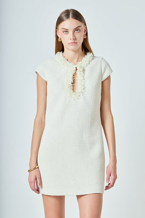 ENDLESS ROSE - Tweed Shift Dress with Floral Trim - DRESSES available at Objectrare