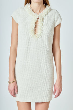 ENDLESS ROSE - Tweed Shift Dress with Floral Trim - DRESSES available at Objectrare