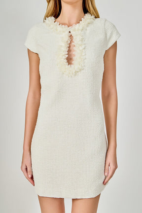 ENDLESS ROSE - Tweed Shift Dress with Floral Trim - DRESSES available at Objectrare