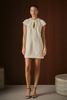 ENDLESS ROSE - Tweed Shift Dress with Floral Trim - DRESSES available at Objectrare