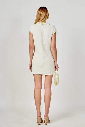 ENDLESS ROSE - Tweed Shift Dress with Floral Trim - DRESSES available at Objectrare